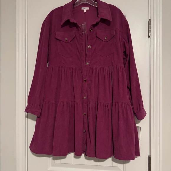 TCEC Dresses & Skirts - New TCEC Maroon Corduroy Shirt Dress Long Sleeves small